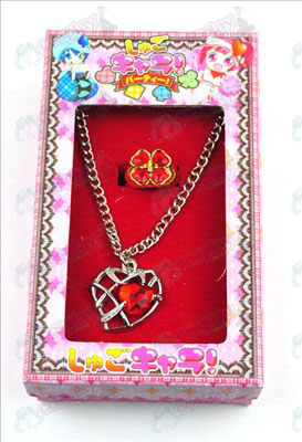 Shugo Chara! Accessoires hartvormige ketting + ring (rood)