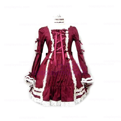 Elegant Bourgondië jurk met lange mouwen Lolita Cosplay België Kostuums