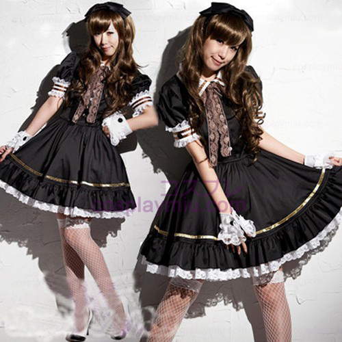 Black Lovely Lolita Maid Outfit Minirok Cosplay België Kostuums